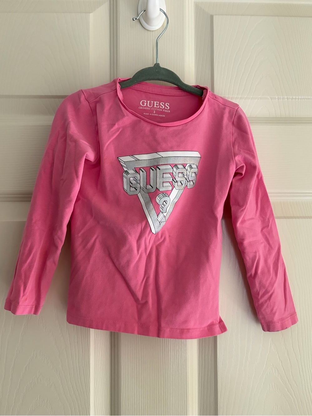 GUESS Girls' Hot Pink Long-Sleeve Logo Tee